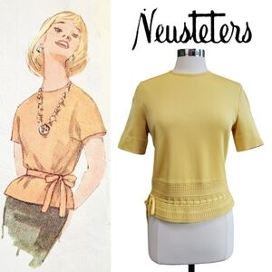 VINTAGE 1950s 60s 70s | Yellow Short Sleeve Top with Bow | Neusteters | Size 12